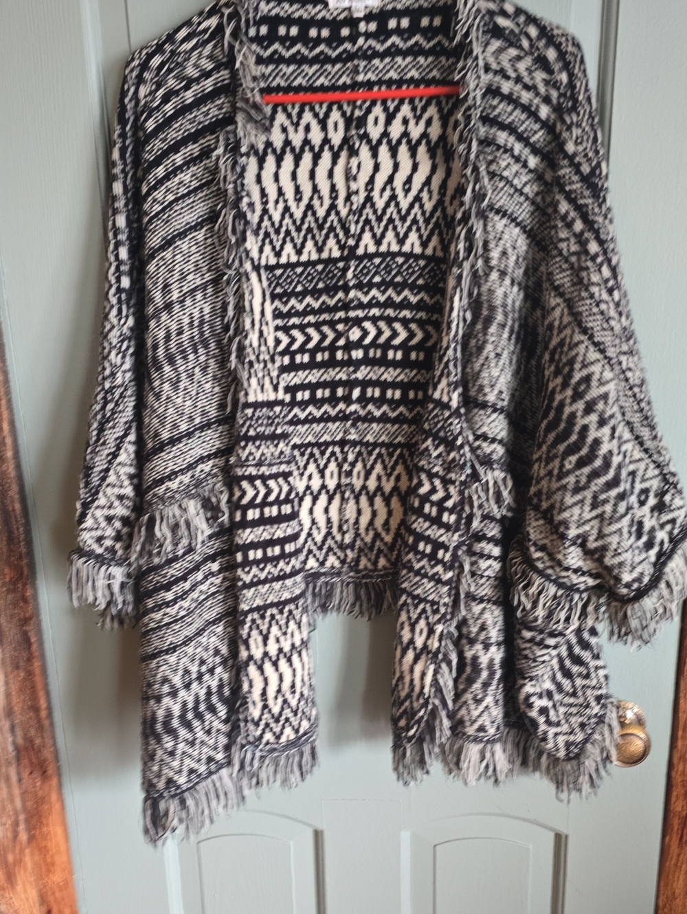 Boho Black and Cream Fringe Open-Front Women's Cape